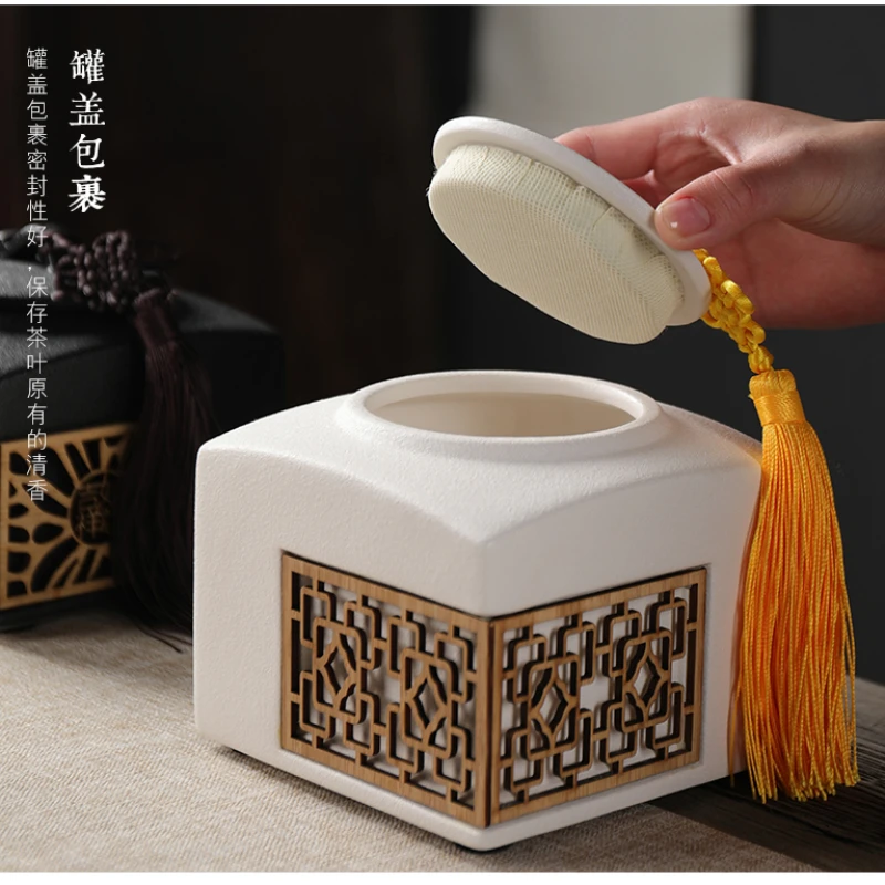 Household ceramic sealed tea jar hollow Chinese tea storage storage jar