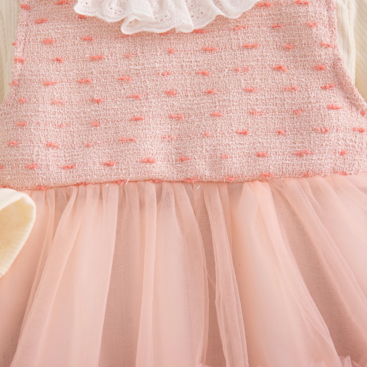 Autumn New Bow Chiffon Baby Girl Princess Dress Beige Knitted Long Sleeved Children'S Clothing (9 Months -3 Years Old) 6