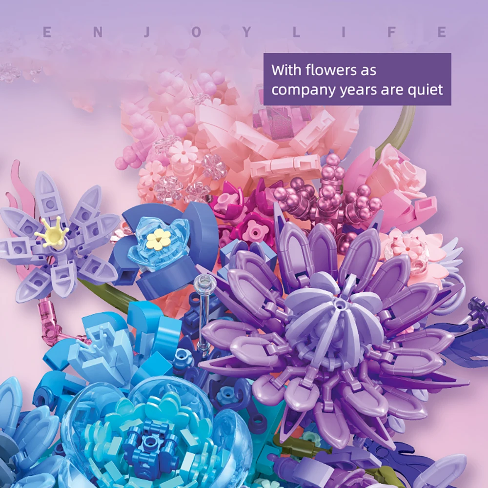 Ramo educativo 3D, juguete de bloques de construcción de flores y Luna, adornos de modelo de simulación creativa, regalo para niños, decoración del hogar