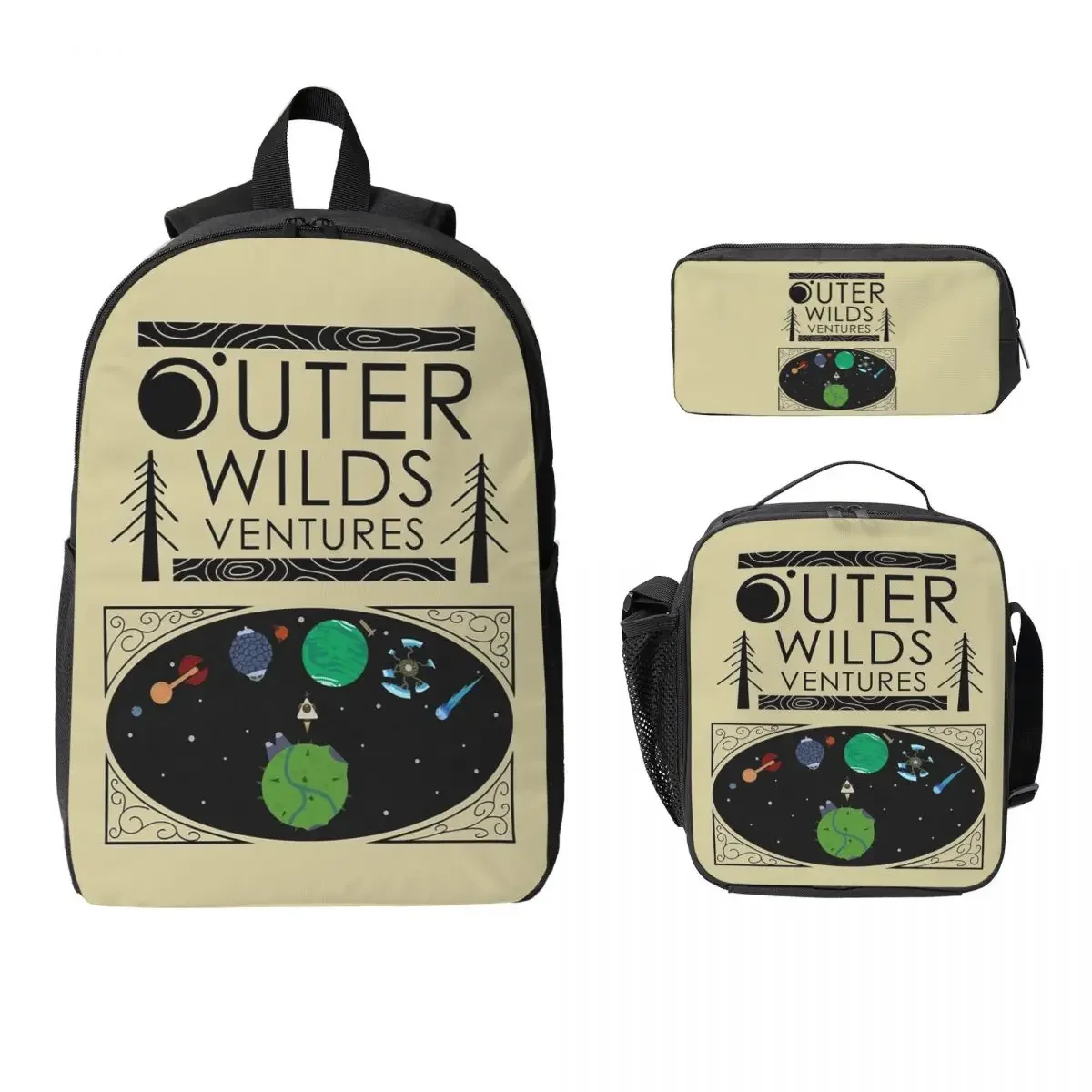 Outer Wilds Ventures Handbook Backpack Student BookBag School Bag Laptop Shoulder Bags 3ps Insulated Lunch Bag Pencil Case