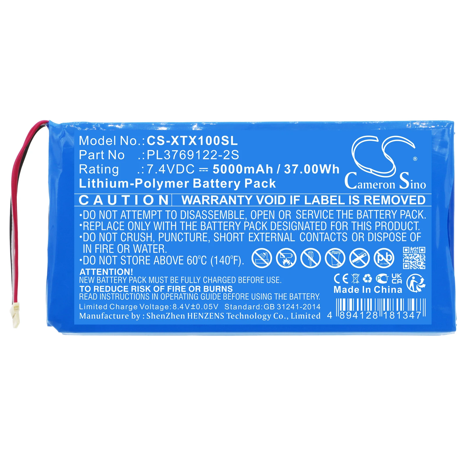 Cameron Sino 5000mAh Battery For XTOOL X100 Pad 2  X100 Pad 2 Pro  PL3769122-2S