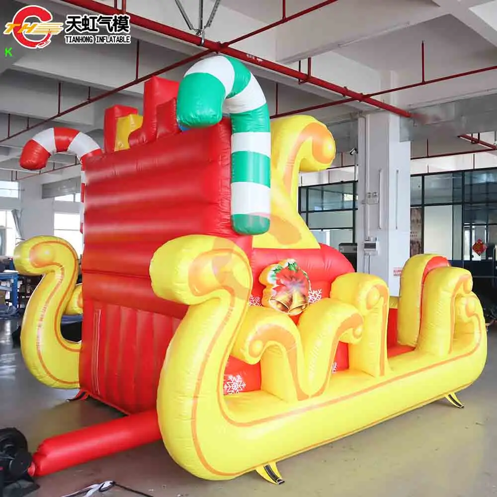 Envío rápido, modelo de trineo de Papá Noel inflable gigante de 4x3x3m, adorno de Navidad, trineo inflable, silla para fiesta de Navidad