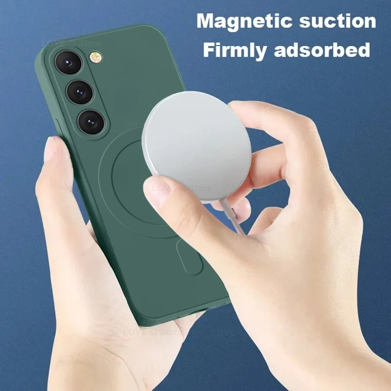 Luxuriöse Flüssigsilikon-Magnet-Hülle für Samsung Galaxy S26 S25 S24 S23 S26 Ultra Plus für MagSafe Hüllen Kabellose Ladeabdeckung – Detail 4