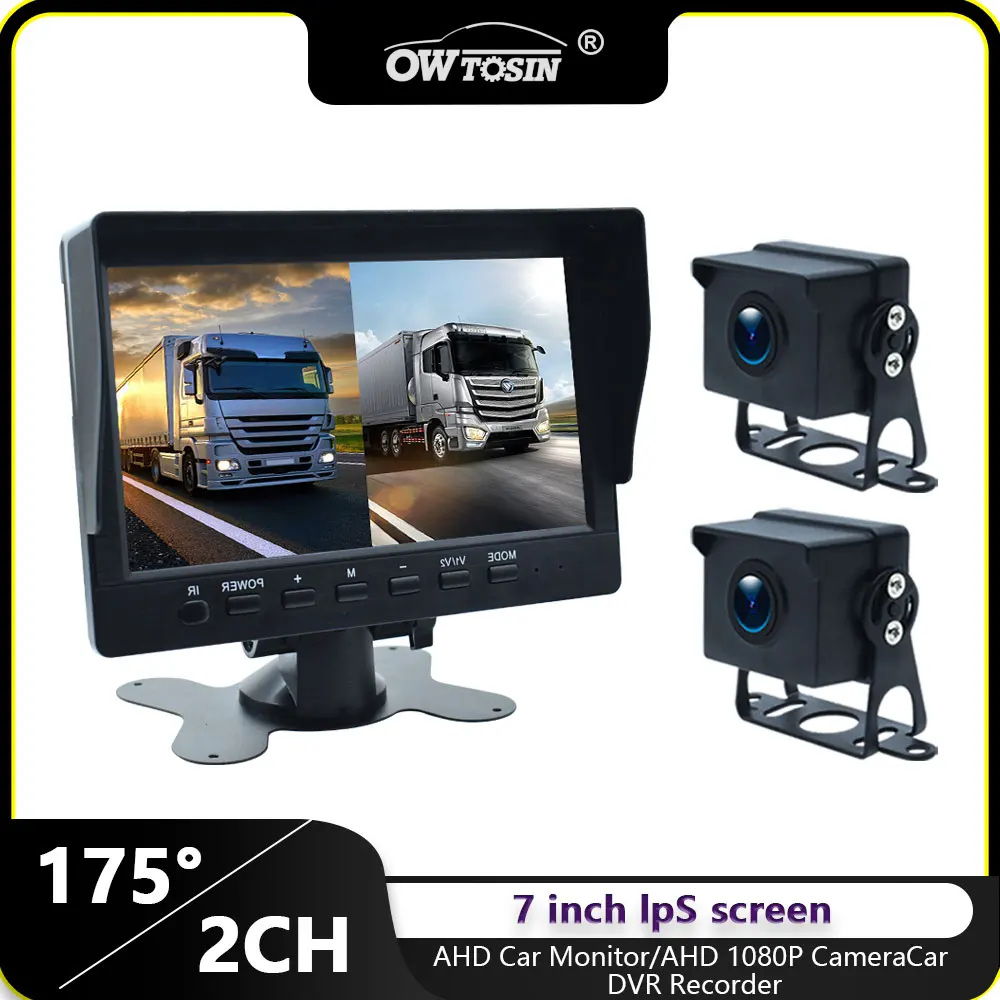 7 Inch Car Monitor 2 Channel Vehicle Driving Parking DVR Recorder System HD Night Vision Front Rear View AHD Camera Truck Bus