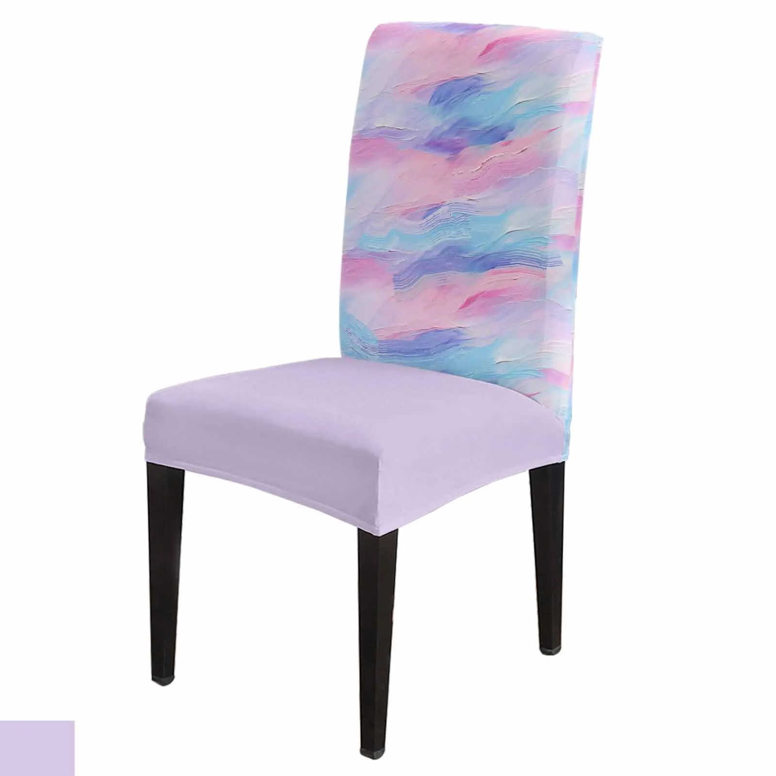 Oil Painting Purple Pink Modern Art Dining Chair Covers Spandex Stretch Seat Cover for Wedding Kitchen Banquet Party Seat Case