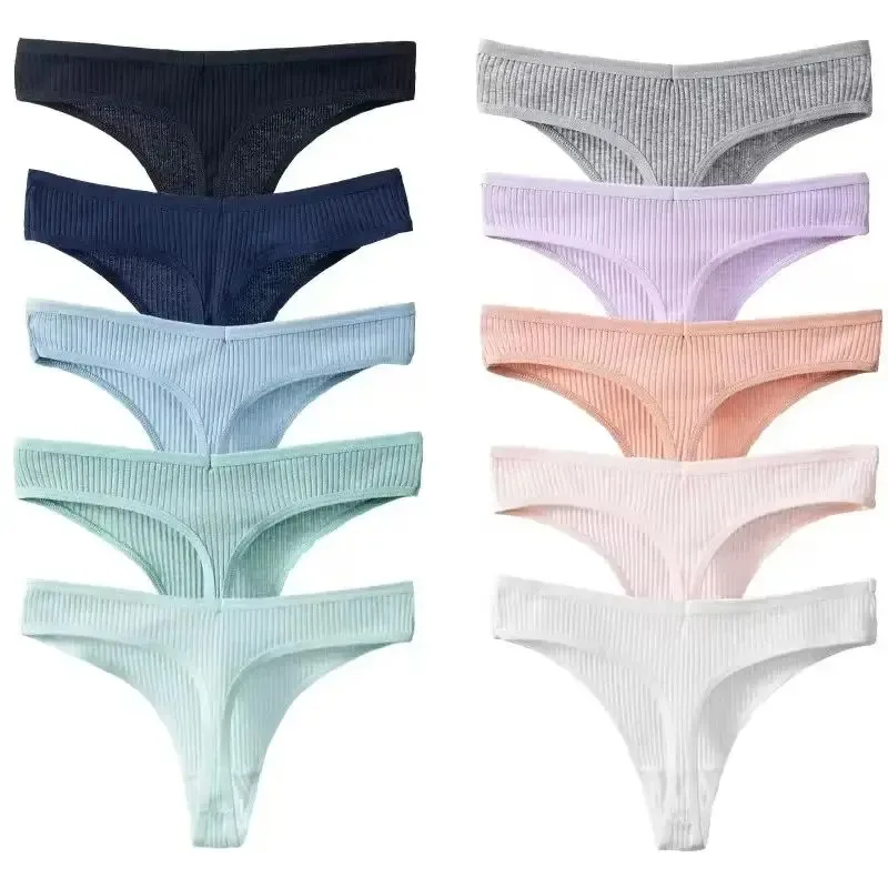 10 szt. Damskie majtki typu stringi, modny zestaw, nowe, w paski, miękka bawełniana bielizna, seksowna bielizna, sportowe, oddychające, wygodne stringi — zdjęcie 2