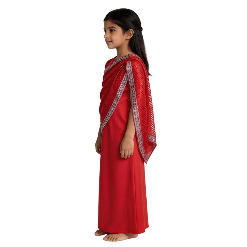 Girls Indian Traditional Dress Red Sequin Ethnic Gown Performance Cosplay Costume Wedding Festival Stage Dance Wear Outfit view 3