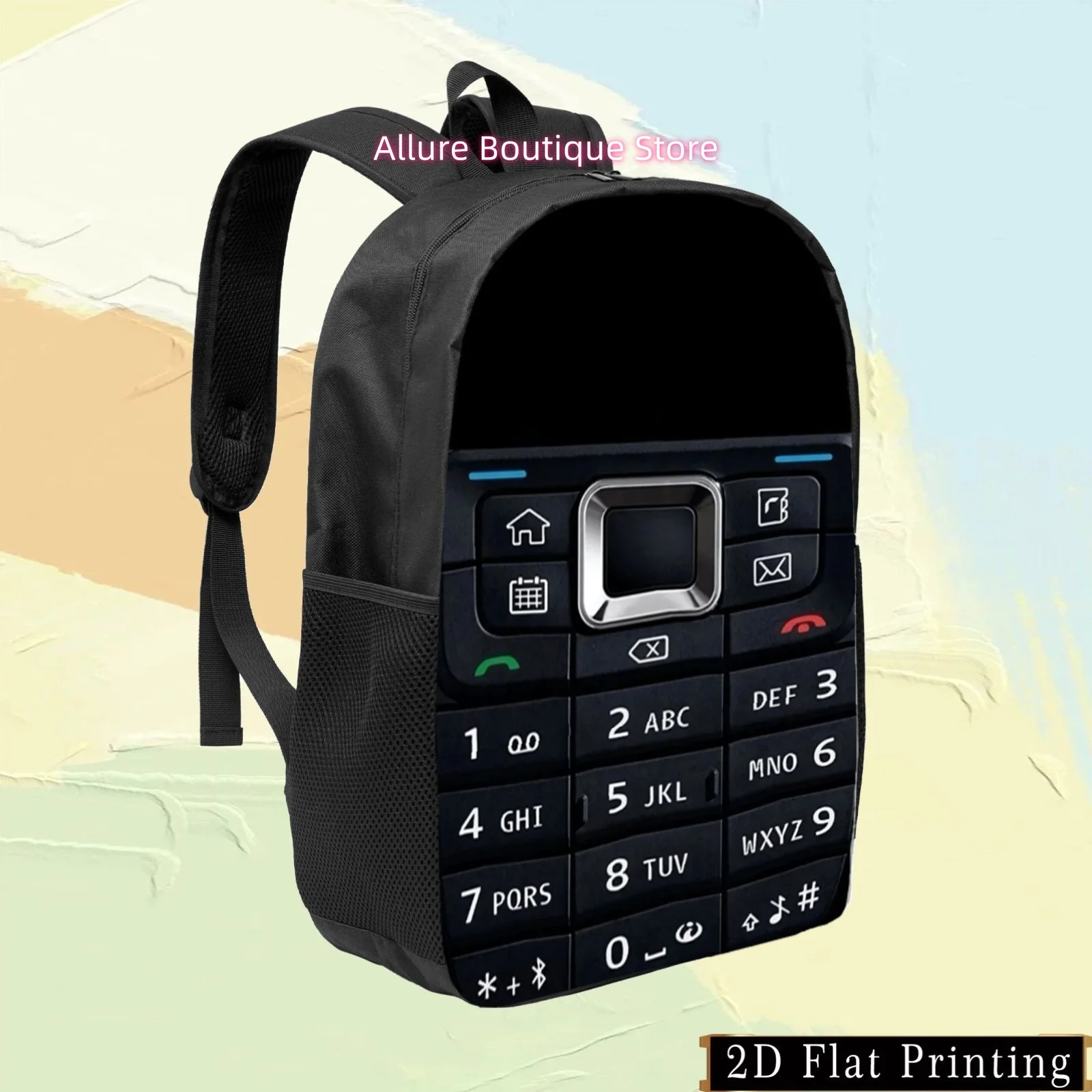 1pc Colorful Single-Sided Print Student Backpack with Mobile Keyboard Print, Unique Design for Dual Use. Hand Washable with Zipp