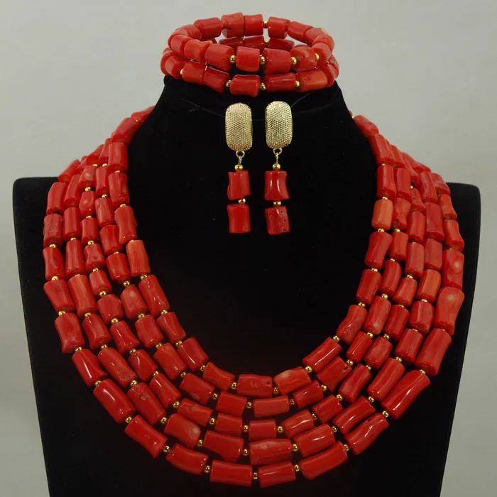 5 Rows Coral African Wedding Jewelry Set New Top Design Costume Coral Jewelry Set Jewelry Set ABL961