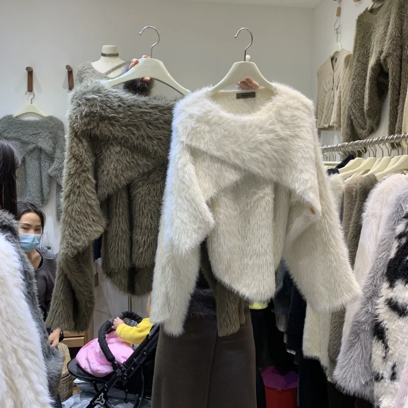 

Imitation Mink Two-piece Sweater for Women in Autumn and Winter New Style for Outdoor Wear Suspender Shawl Set Lazy Warm