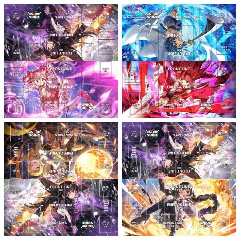 

600x600mm UnionArena Double Card Grid 2mmStitched Edge Playmat Puella Magi Madoka Magica Akemi Homura Rubber Board Game Card Mat