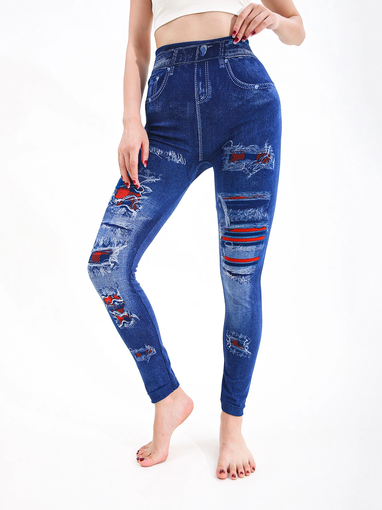 CUHAKCI خريف شتاء جديد رسم زهرة المرأة عالية الخصر تقليد كاوبوي السروال الأحمر لكمة مطبوعة الرياضة ركاب الجوارب