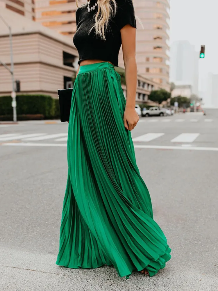 

Длинная юбка с высокой талией для молодых женщин, уличная, устойчивая к скольжению, растягивающаяся, без внутренней юбки, складной дизайн