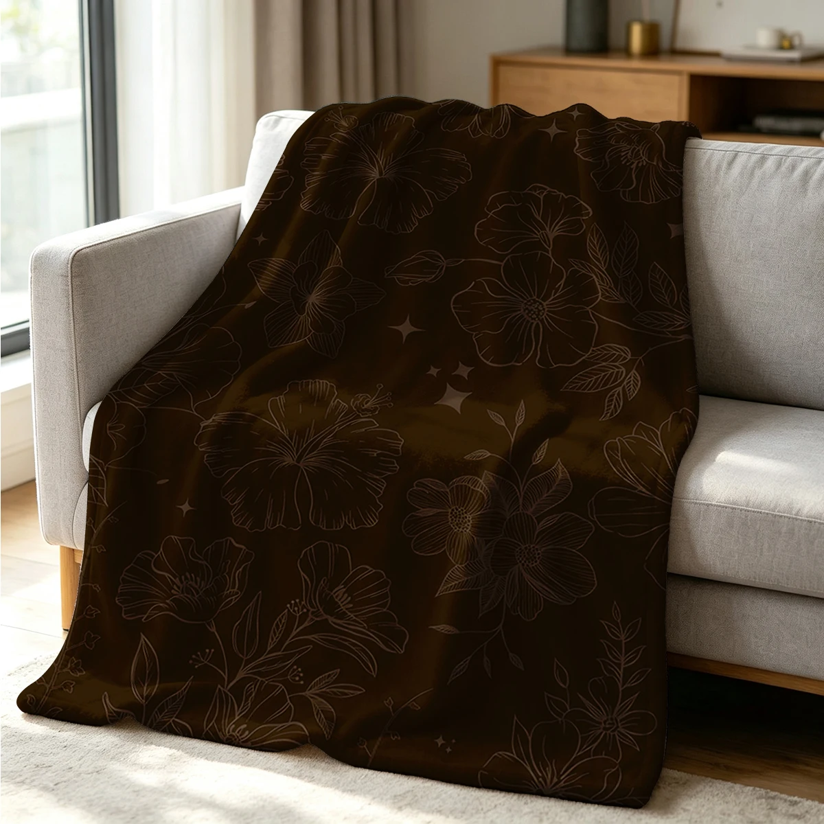 Floral Sketch  Blanket Soft Cozy Throw for Sofa Bed Festive Holiday Decor Gift for Kids and Adults, Lightweight and Warm