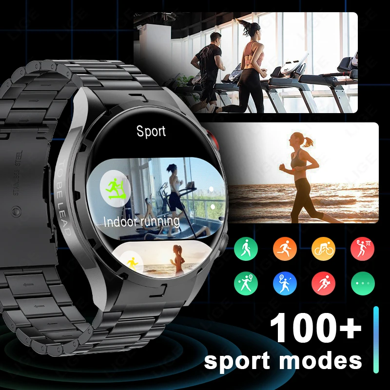 LIGE GPS NFC 466*466 HD Screen Smart Watch Waterproof Sports Tracker Men Smartwatch Local Music Player SOS Help Watches 2024 New