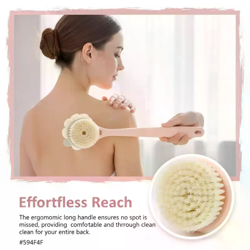 Long Handle Double Sided Bath Brush Shower Towel for Back Scrubbing and Exfoliating Dry and Wet Skin Care