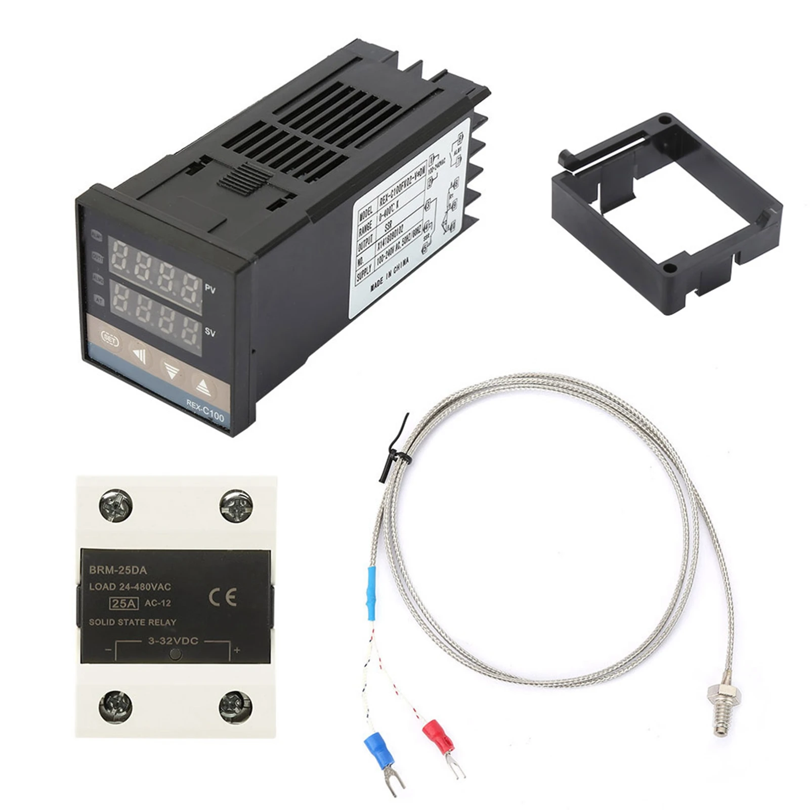 

AC Digital PIDTemperature Controller Kits 0‑400℃+ 25A SSR + 1m M6 K Type Thermocouple PID Temperature Controller Thermostat