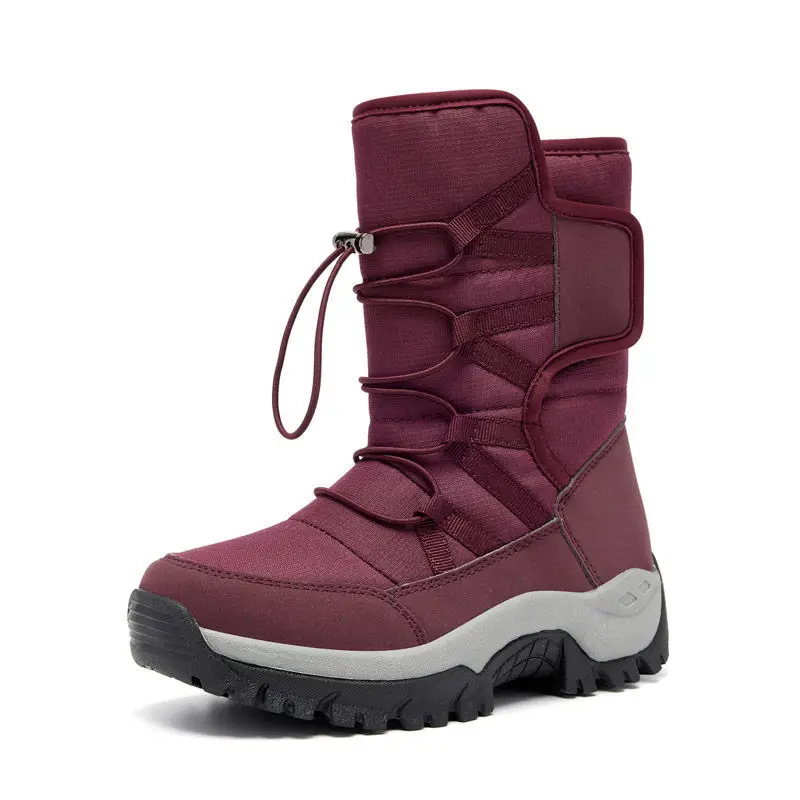 Bottes de neige imperméables non ald pour femme, chaussures en coton chaud, optique féminine, peluche, randonnée en plein air, village de neige, ski, rinçage, hiver