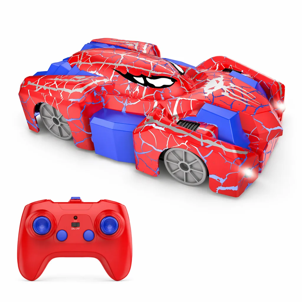 Red Blue Remote Control Stunt Car with LED Light, Rechargeable Wall-Glass Driving Toy Vehicle, Boys Birthday Christmas Gift