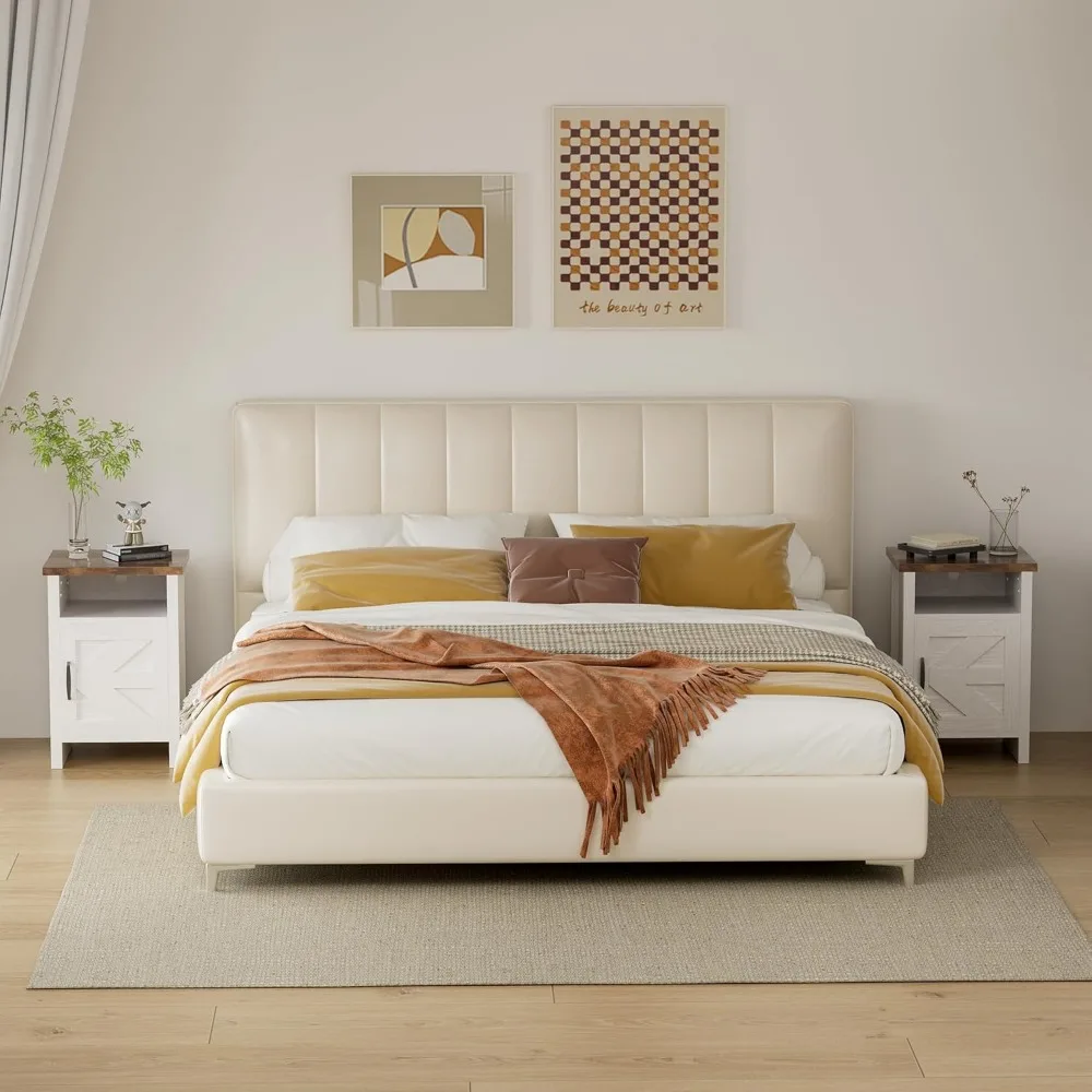 طقم منضدة حديثة للمزرعة مع رف وباب للحظيرة، أبيض، قطعتين لغرفة النوم