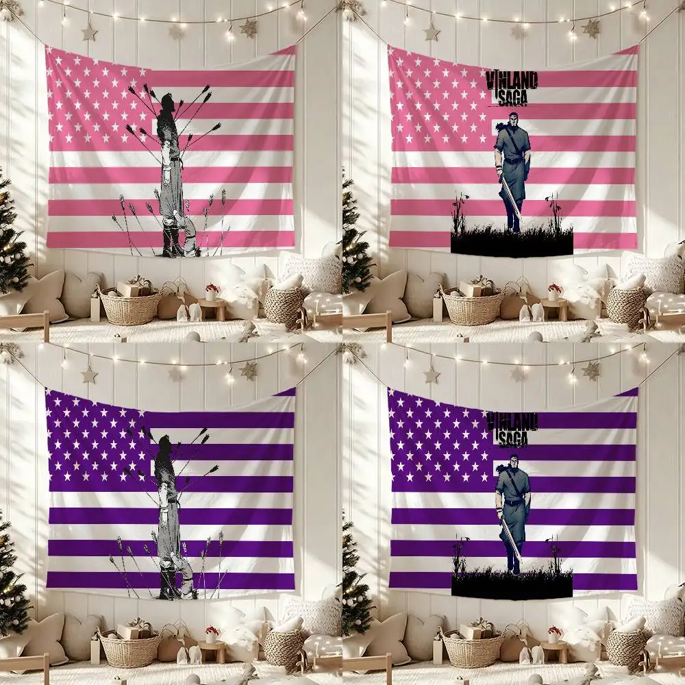 V-Vinland Saga Cool Anime Flag Digital Printing Banner for Garage Wall Out Door Decoration