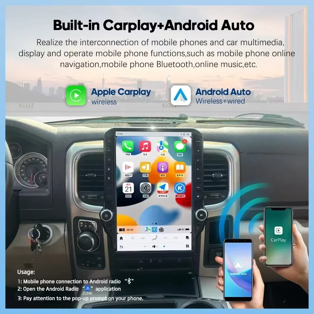 14.5Inch Car Radio Android 15 For Dodge RAM Trucks 1500 2500 3500 2019-2023 GPS Navi Multimedia stereo Player Carplay WIFi 4G