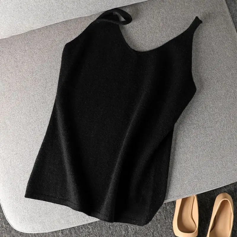 Full Season Knitted Camisole Women\'s V-neck Wears Sleeveless Undershirt and Versatile Crop Top Tank Top Women