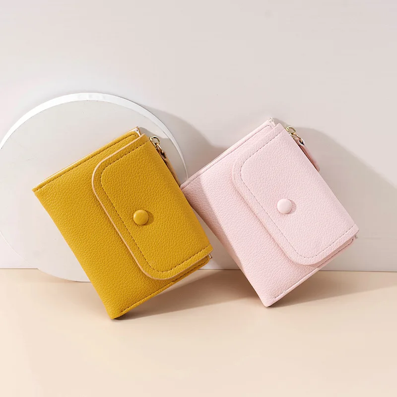 Foldable Card Holder Short Women Wallets PU Leather ID Folder Package Coin Purse Convenient Design Hasp Zipper Square unisex Bag