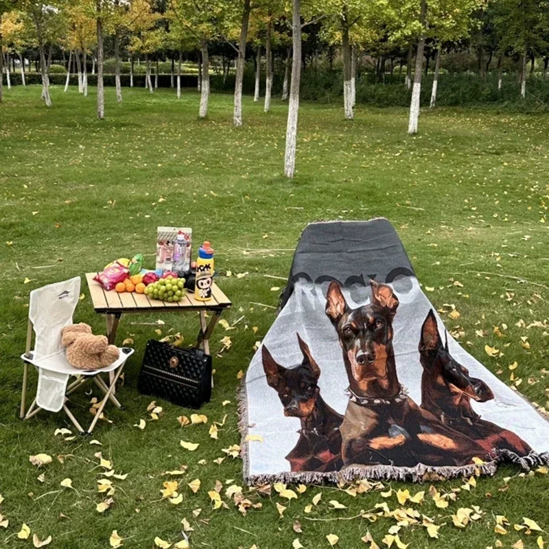 Doberman Knitted Blanket for Four Seasons Universal Home Travel Camping Office Decor Multi-purpose Blanket Tapestry Sofa Mat