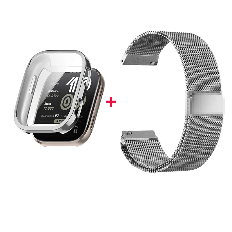 2 قطعة حزام معدني + حافظة ناعمة ل Huami Amazfit Bip 6 الفولاذ المقاوم للصدأ ميلانو حلقة سوار الأساور حزام