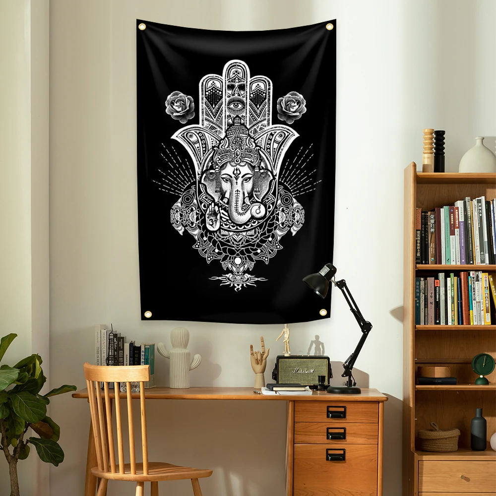 90x150cm Hamsa Hand Flag Hippie Bohemian Mandala Evil Eye Wall Tapestry Bedroom Decor Yoga Meditation Indoor Outdoor Decor