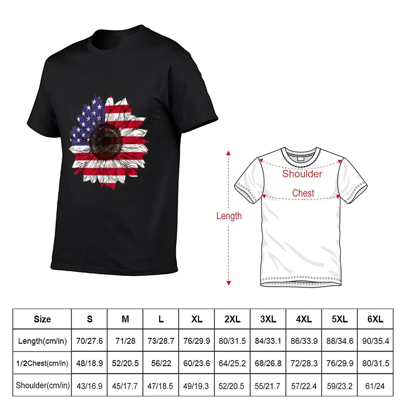 New American Flag Sunflower Graphic 4th of July Plus Size T-Shirt cute tops mens clothing