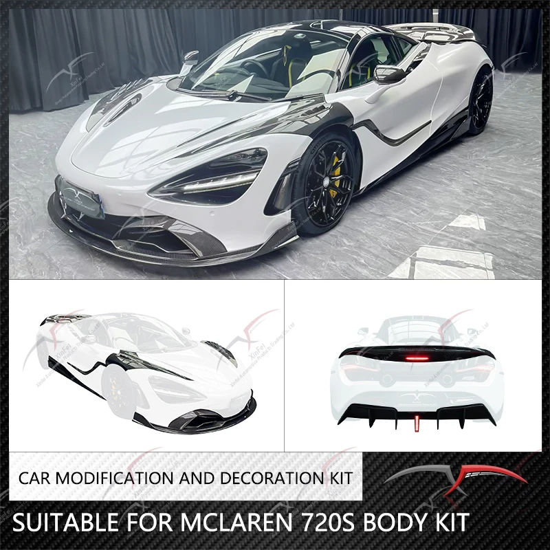 Adequado para mclaren 720s kit corpo lábio dianteiro saia lateral lábio traseiro fibra de carbono modificação exterior do carro acessórios decorativos