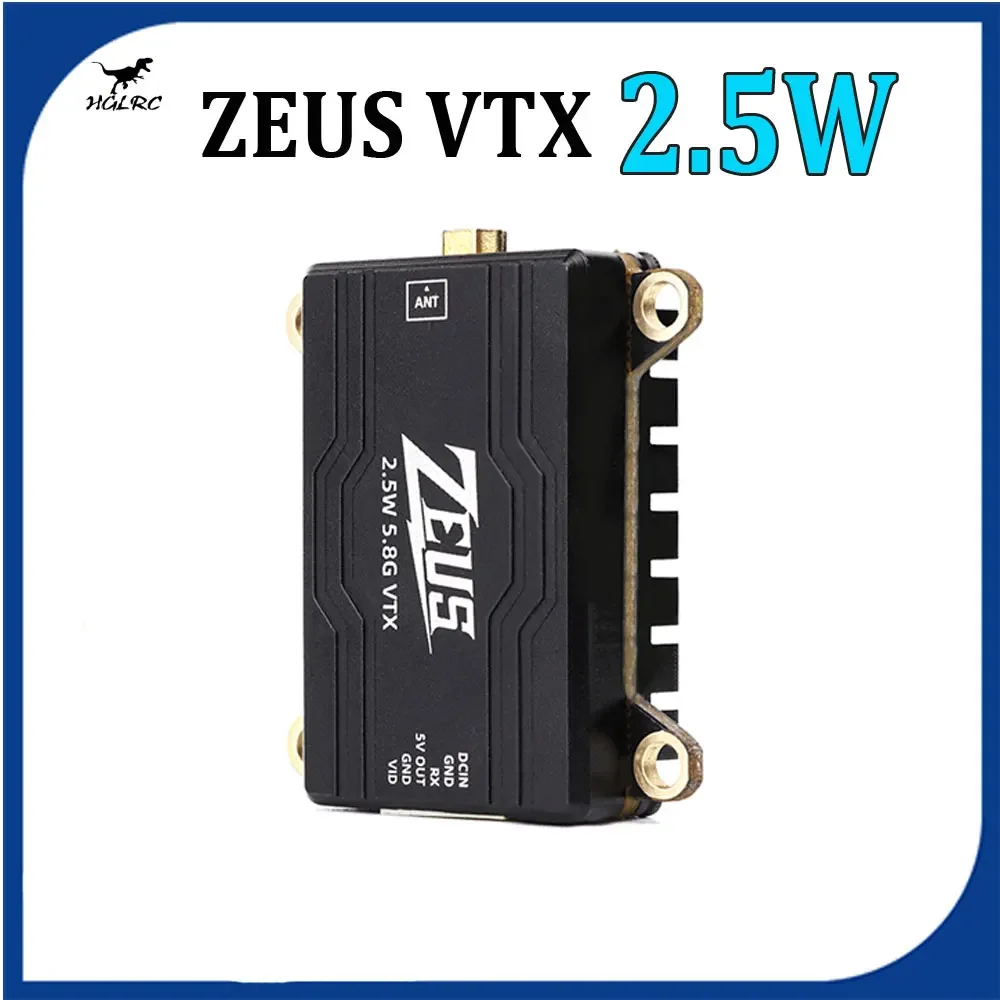 

HGLRC ZEUS VTX 2.5W 5.8G 40CH 2500mW Image Transmission Adjustable CNC Shell Heat Dissipation 2-6S LIPO for FPV Long Range