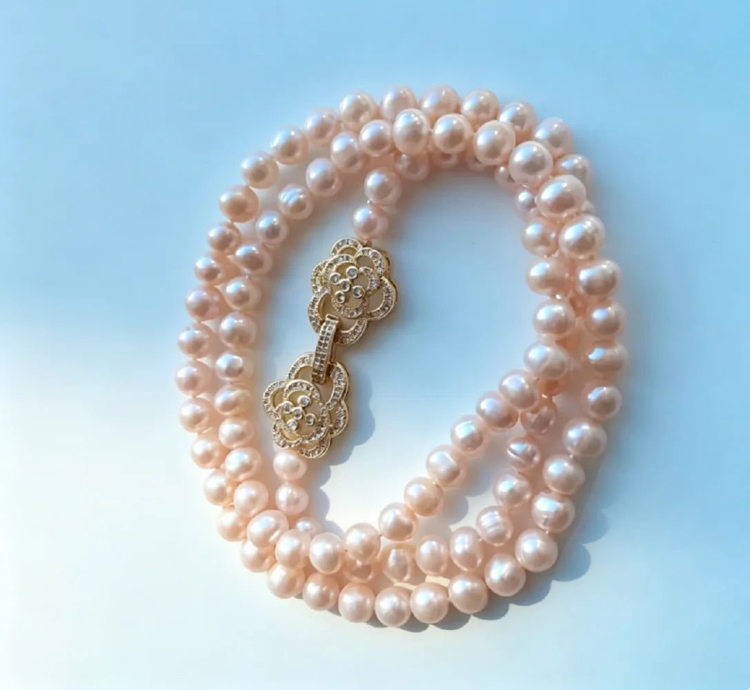 

Fashion necklace AAA9-10mm natural white/pink pearl necklace 18in-925s * supports customized sizes