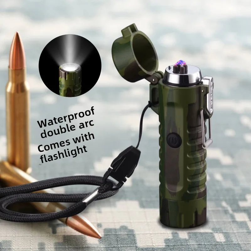 

Outdoor Camping Lighter Flashlight ABS Waterproof Windproof USB Rechargeable Dual Arc Lighter for Hiking Survival Gear128