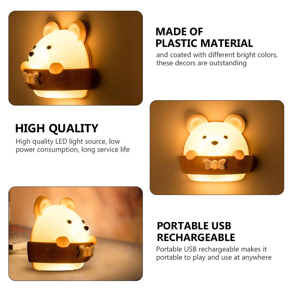 

Adorable Little Bear Shaped Night Light LED Mini Bear Bedside Lamp USB Rechargeable Romantic Gift for Bedroom Wall Night Light