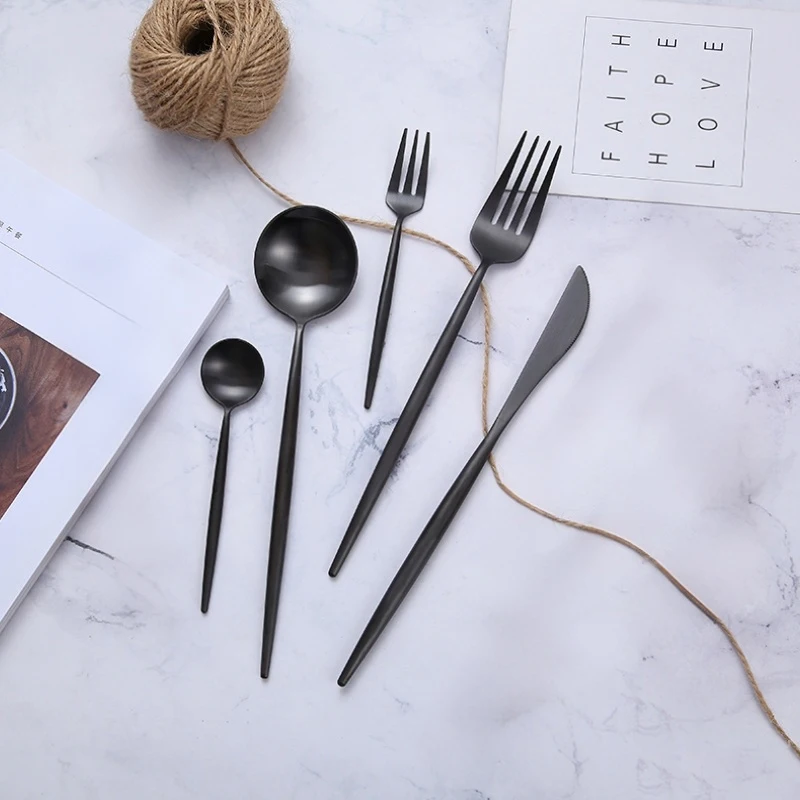 15Pcs Black Portuguese Tableware Set Stainless Steel Knife Spoon Fork High-End Tableware Restaurant Home Wedding.