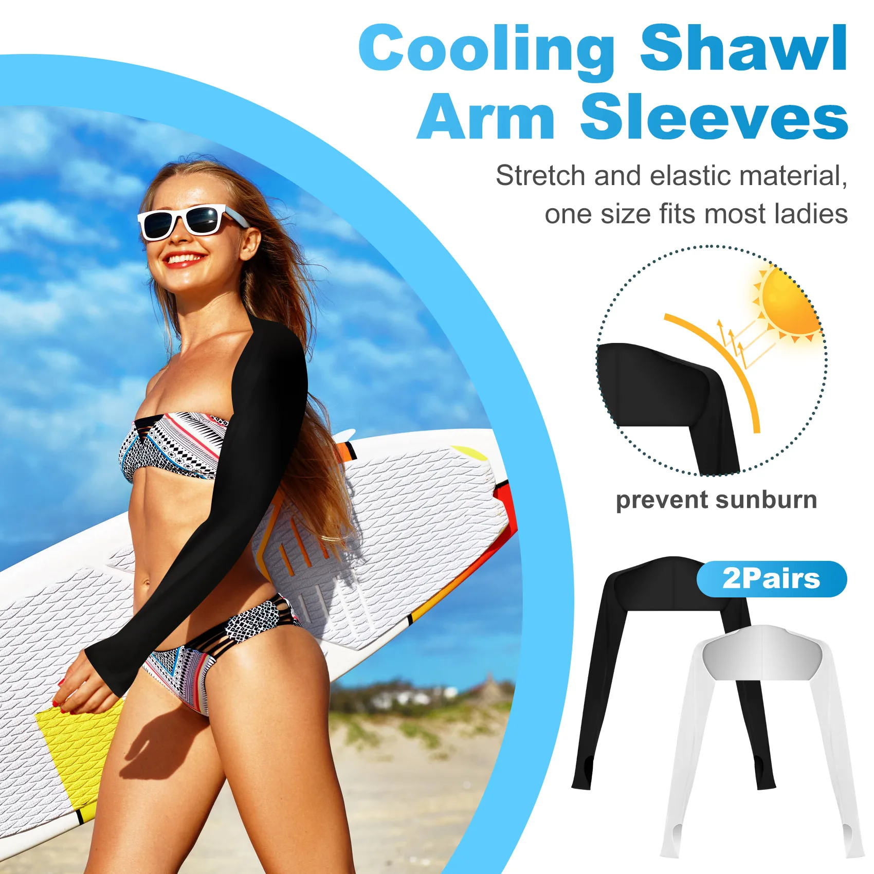 NEW-2Pairs Cooling Shawl Sleeves Sun Protection Shawl Golf Shawl Anti-UV Sleeves With Finger Hole For Cycling