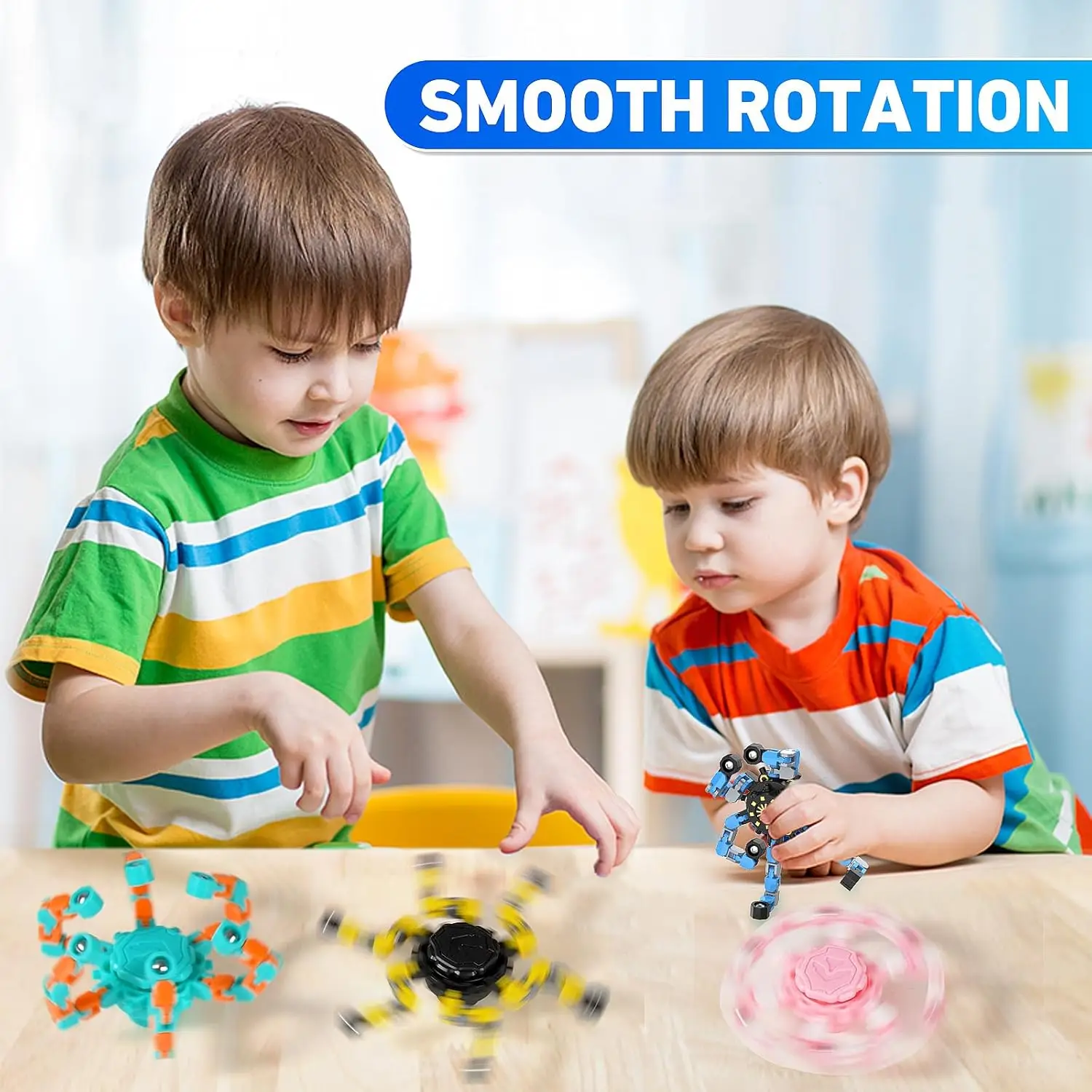 変形可能なスピナー、9個の面白い感覚フィジェットおもちゃ、大人向け変形チェーンDIYロボットスピナー、指先ストレス解消ジャイロおもちゃ