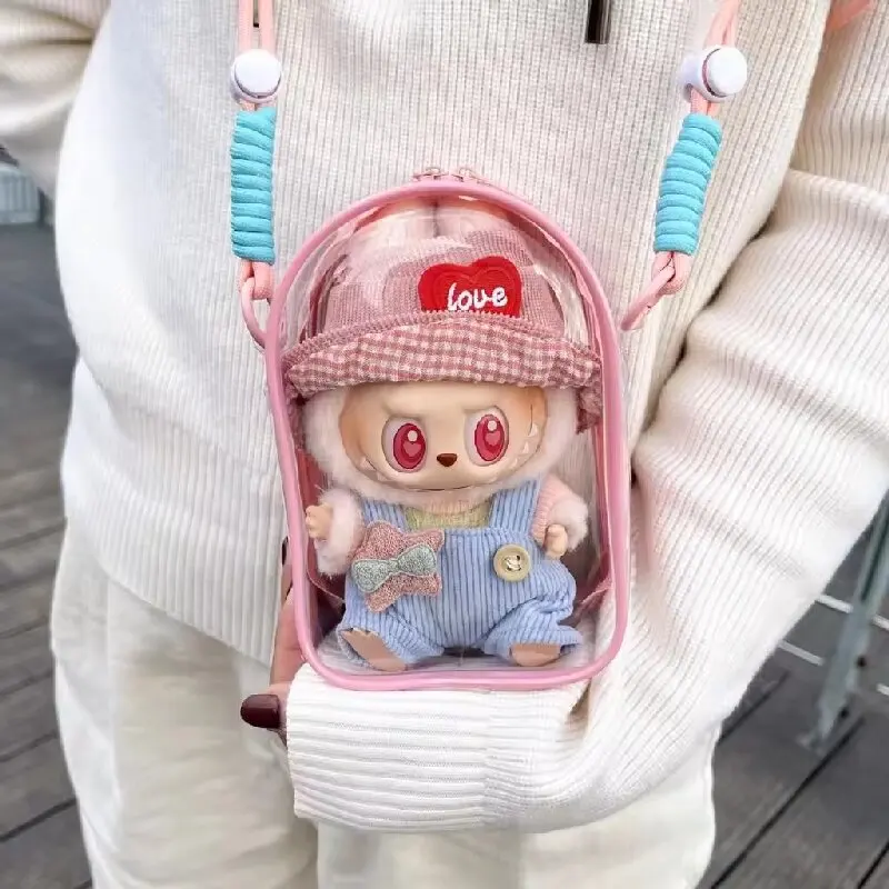Per 15 cm Labubu v2 seduta festa bambola di cotone borsa per il dolore a tracolla borsa in pvc borsa per esposizione di bambole con palle di pelo (senza bambole)