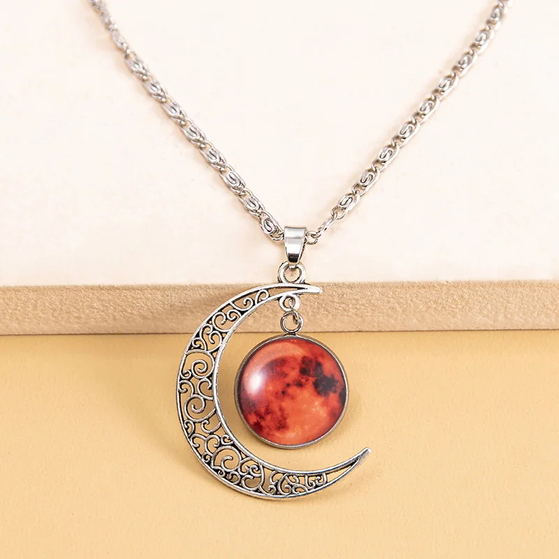 Galaxy Planet Mars Luminous Necklace Handmade Glowing Red Glass Charm Moon Necklaces