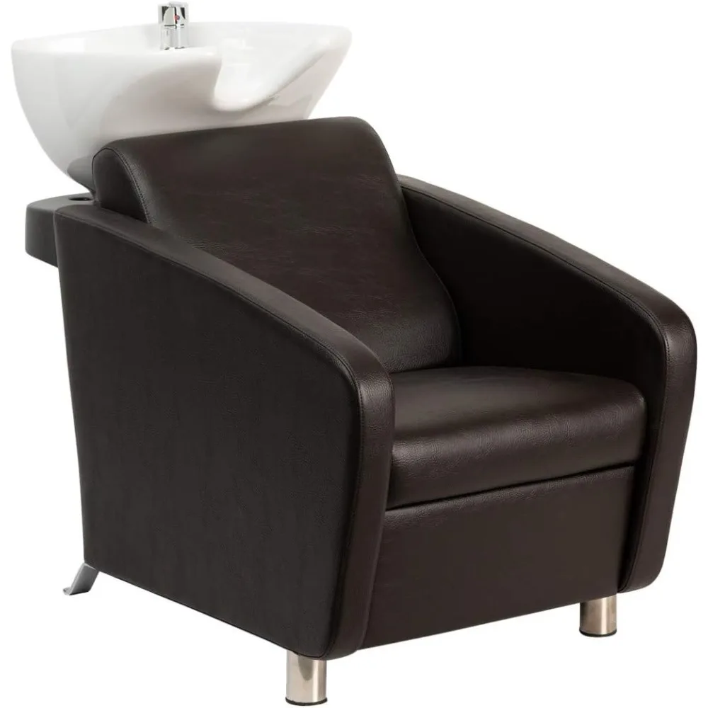 

Shelby Backwash Unit - Salon Shampoo Chair & Deep Tilting Porcelain Shampoo Bowl, Dual Function Nozzle, Shampoo Chairs