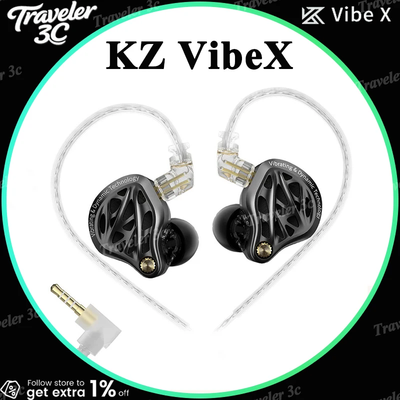 Sales KZ Vibe X Wired Earphones 13mm Vibration Bass HiFi In Ear Headphones With Mic 3.5mm Sport Gaming Earbuds For Gaming Music