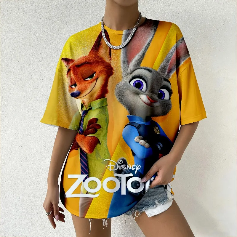 Women's Clothes Brand Oversized T-Shirt Y2K Style Disney Zootopia Nick & Judy Printed Summer Fashion StreetwearLoose Fit Tee #1