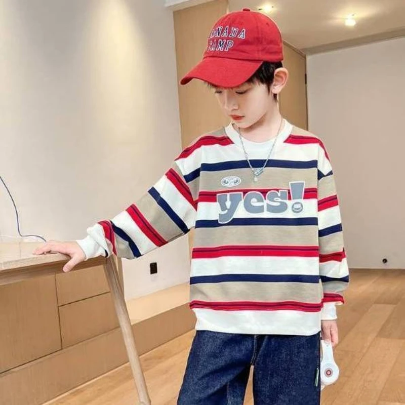 Boys Sweatshirt Spring Autumn Long Sleeve T-Shirt New Casual Basic Crewneck Top Kids Children Pullover