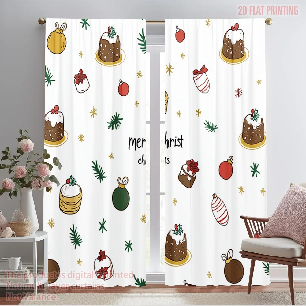 2pcs,2D plane printing Creative Curtains Christmas Ornaments Holiday_a (3) Versatile Polyester Fabric (without rod) Decorations