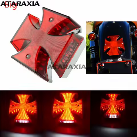 Universal Motorcycle Red Cross LED Taillight Brake Rear License Plate Light bike Tail Light for Harley Touring Softail XL883