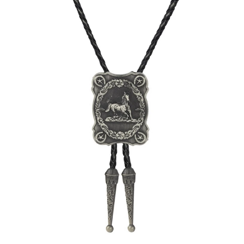 Punk Bolo Tie with Horse Charm Necktie Necklace Costume Accessory