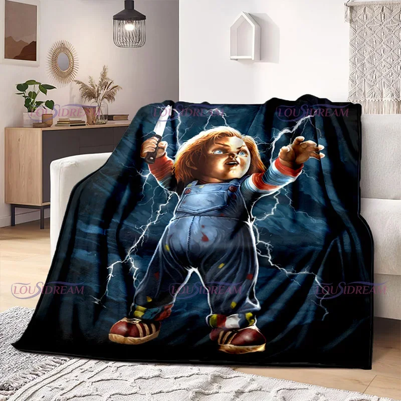 Watching Horror Stimulate Movie Blanket Child Play Character Chucky Blanket Home Couch Warm Bedspreads Soft Flannel Blanket